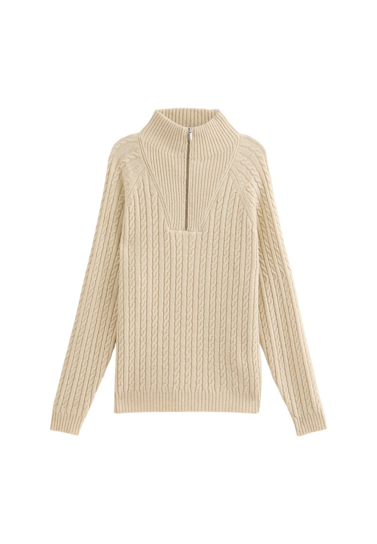 New Look QUARTER ZIP FUNNEL NECK - Jumper - cream/beige - Zalando