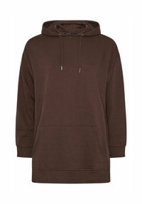 Felpa con cappuccio marrone in morbido tessuto, con tasca a marsupio, chiusura con cordino e polsini a costine. Design a vestibilità rilassata.