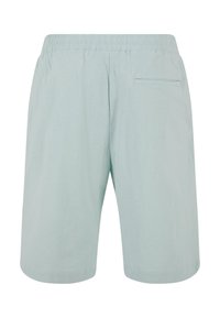 Ljusgröna, knälånga shorts med elastisk midja och en bakficka. Smetig textur, enkel design, inga utsmyckningar.