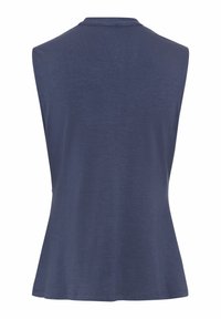 Marineblaues ärmelloses Top mit rundem Ausschnitt, weicher Textur und lockerer Passform, die am Saum sanft ausläuft. Einfaches und vielseitiges Design.