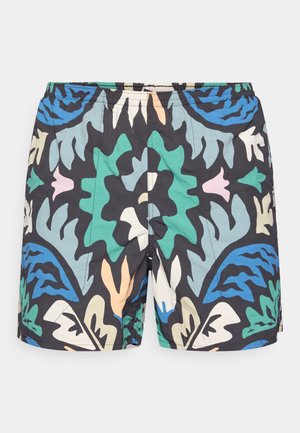 Meeste ujumispüksid musta värvusega, kaunistatud erksate lillemotiividega. Sisaldab rohelisi, siniseid, roosasid ja kreemikarva toone. Elastse vöökoht ja kerge kangas.