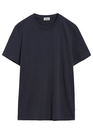 Navy blue cotton t-shirt with a crew neckline, short sleeves, and a straight hem. Features a simple design and soft texture.