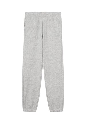 Pantalon de jogging gris en tissu doux, avec une ceinture élastique et des chevilles resserrées. Design simple sans motifs ni accents visibles.