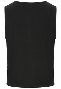 Svart ärmlös topp i ribbad tyg, med rund halsringning och en avslappnad passform. Inga synliga detaljer eller accenter.