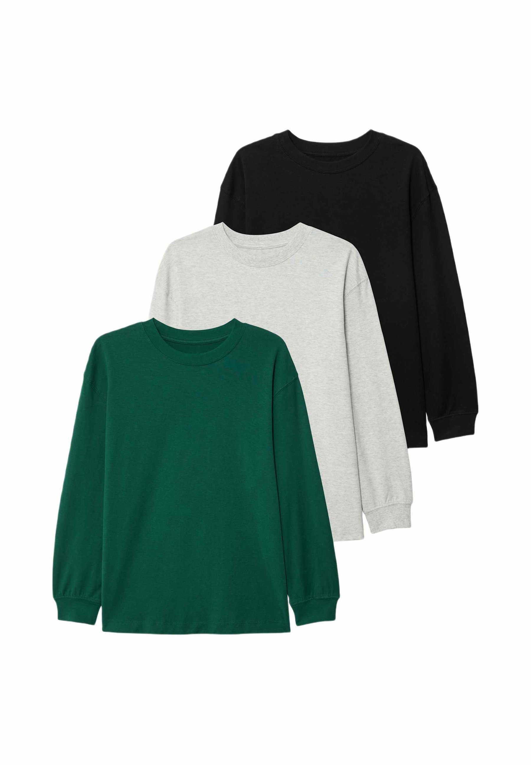 Marks & Spencer 3 PACK - T-shirt à manches longues - green mix/vert chiné