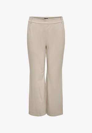 Béžové široké kalhoty z měkké, elastické látky. Mají hladký pas s bez viditelných zapínání. Jednoduchý, čistý design.