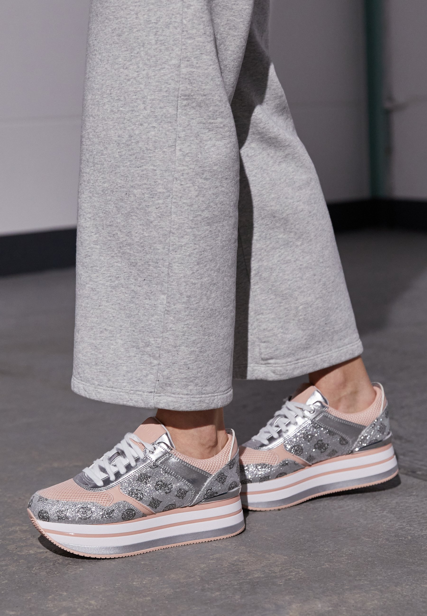 silver guess trainers