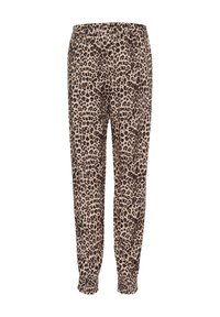 Pantaloni da pigiama con stampa leopardata, cintura elastica, gambe affusolate e orli arricciati. Realizzati in tessuto morbido con una texture liscia.