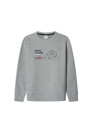 Felpa grigia realizzata in misto cotone. Presenta polsini e orlo a costine, logo stampato e design con bandiera britannica. Silhouette semplice con scollatura a girocollo.