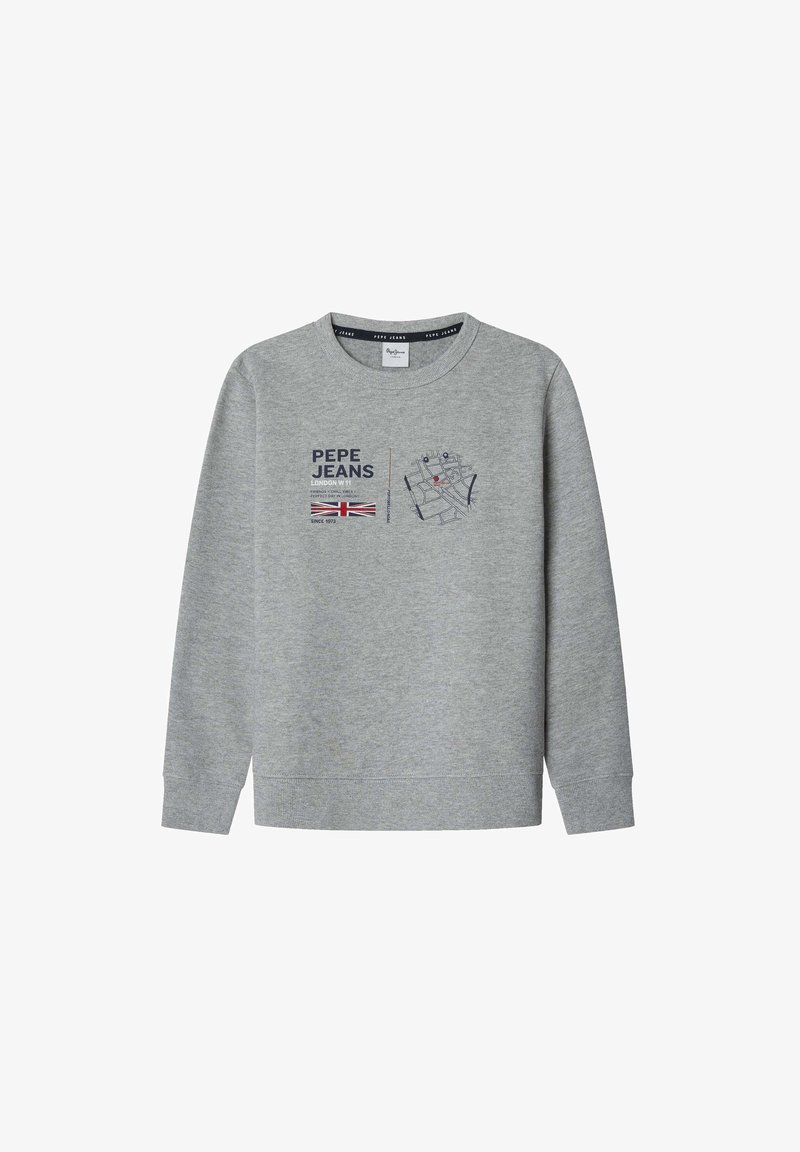 Pilkas džemperis, pagamintas iš medvilnės ir poliesterio mišinio. Savybė - elastingos rankogaliai ir apačia, spausdintas logotipas ir Britanijos vėliavos dizainas. Paprasta apvalios iškirptės siluetas.