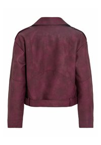 Bordoopunase kunstnahast jakk krae, lamedate õlgade ja piiritletud vöökohaga. Omab sujuvat tekstuuri ja puhast disaini.