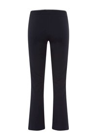 Pantalon noir droit avec une taille ajustée, vu de dos sur un fond blanc, sans poches ni détails visibles.