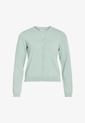 Lichtgroene, lange mouwen, vest met knopen, voorzien van geribbelde manchetten en zoom, met een ronde halslijn en zes bijpassende knopen aan de voorkant.