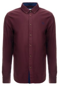 Lange mouwen overhemd in donker bordeaux met bevestigde kraag en klein geborduurd logo op de linkerborst.
