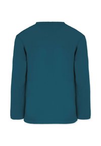 Langärmliges T-Shirt mit Rundhalsausschnitt in tiefem Teal. Glatte Textur ohne sichtbare Muster oder Akzente. Mit geradem Saum und schlichter Gestaltung.