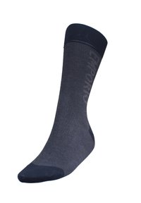 Calcetín azul marino oscuro con textura acanalada, puntera reforzada y suela acolchada. Presenta un estampado del logotipo en el lateral en un tono más claro.