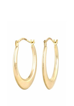 Zlatne naušnice u obliku obruča s glatkim, poliranim završetkom. Ovalni oblik s sigurnim kopčom. Lagan dizajn, prikladan za svakodnevno nošenje.