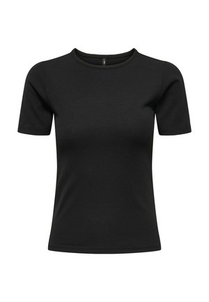 Zwart T-shirt met korte mouwen in een aangesloten ontwerp. Gemaakt van soepel materiaal met een klassieke ronde hals en zonder zichtbare patronen of accenten.