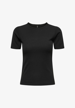 Zwart T-shirt met korte mouwen in een aangesloten ontwerp. Gemaakt van soepel materiaal met een klassieke ronde hals en zonder zichtbare patronen of accenten.