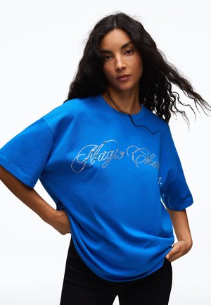 Bershka, OVERSIZED RHINESTONE T-SHIRT WITH CHARM DETAIL - T-shirt imprimé - dark blue