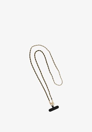 Collana in bronzo e nera con maglie rettangolari e chiusura a scorrimento. Presenta un design lungo e snodato per uno stile versatile.
