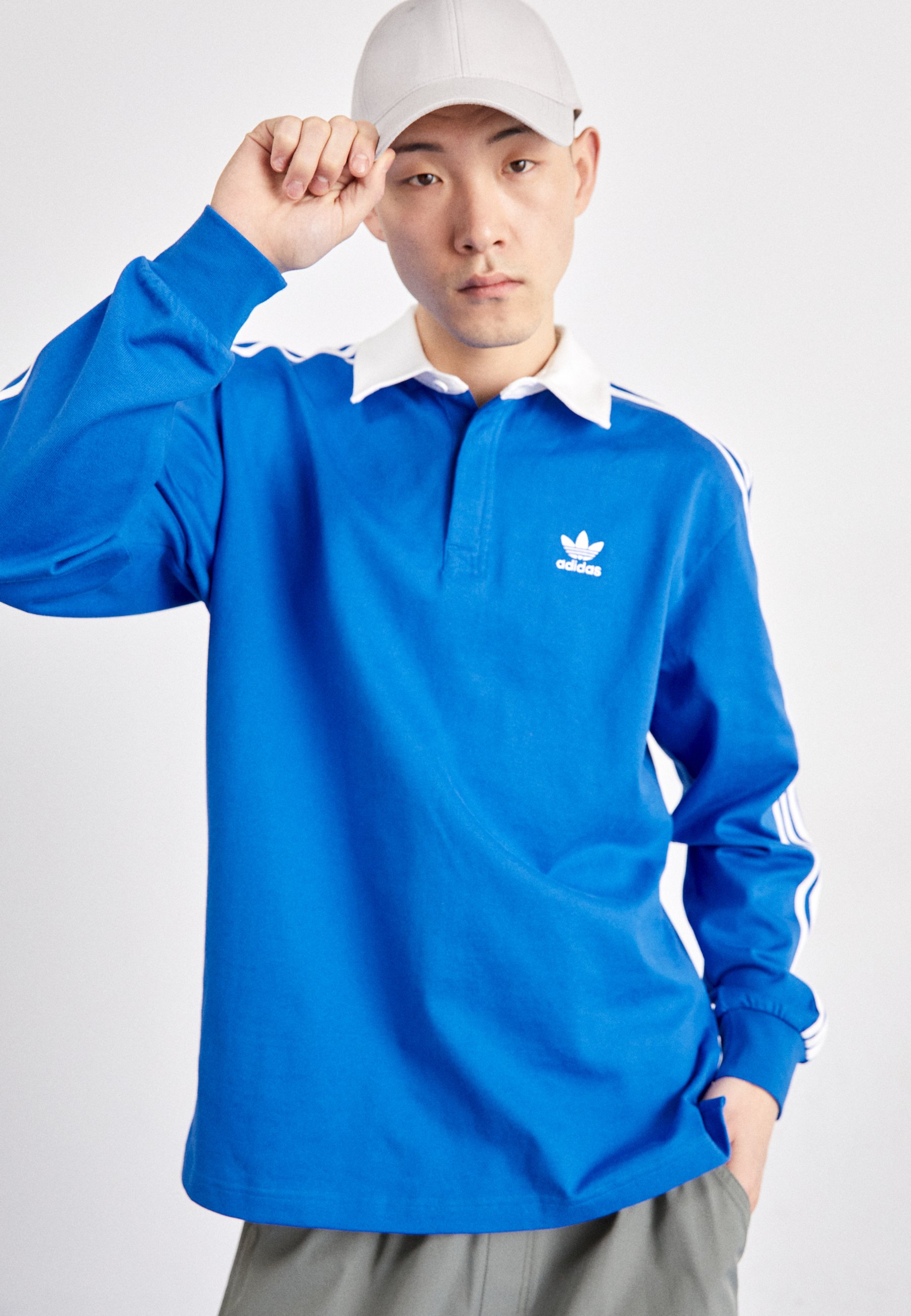 adidas originals authentic three stripe rugby top in navy