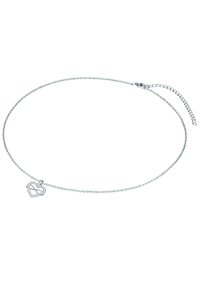Collana in argento con pendente a forma di cuore. Il pendente presenta un design intrecciato e piccole pietre incastonate. Lunghezza regolabile.