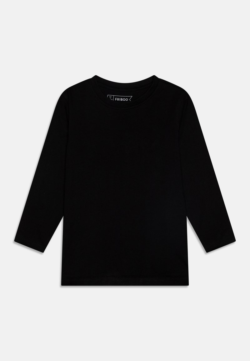 T-shirt noir à manches longues en coton doux. Doté d'un col rond et d'un ourlet droit. Design simple, sans motifs ni accents.