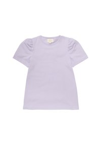 Lila kortärmad T-shirt i mjuk bomull. Har en rund halsringning och samlade detaljer på ärmarna. Enkelt och slätt material.