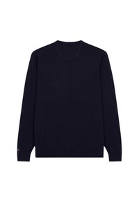 Maglione a maniche lunghe blu navy realizzato in tessuto morbido. Caratterizzato da un collo a girocollo, polsini a costine e un piccolo logo dettagliato sull'orlo.