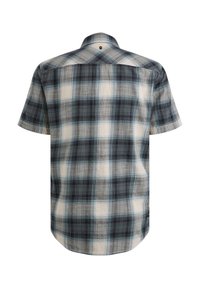 Korte mouwen geruite shirt in blauw, zwart en wit, met een rugpand en een ronde zoom. Zachte stof met een geblokt patroon.
