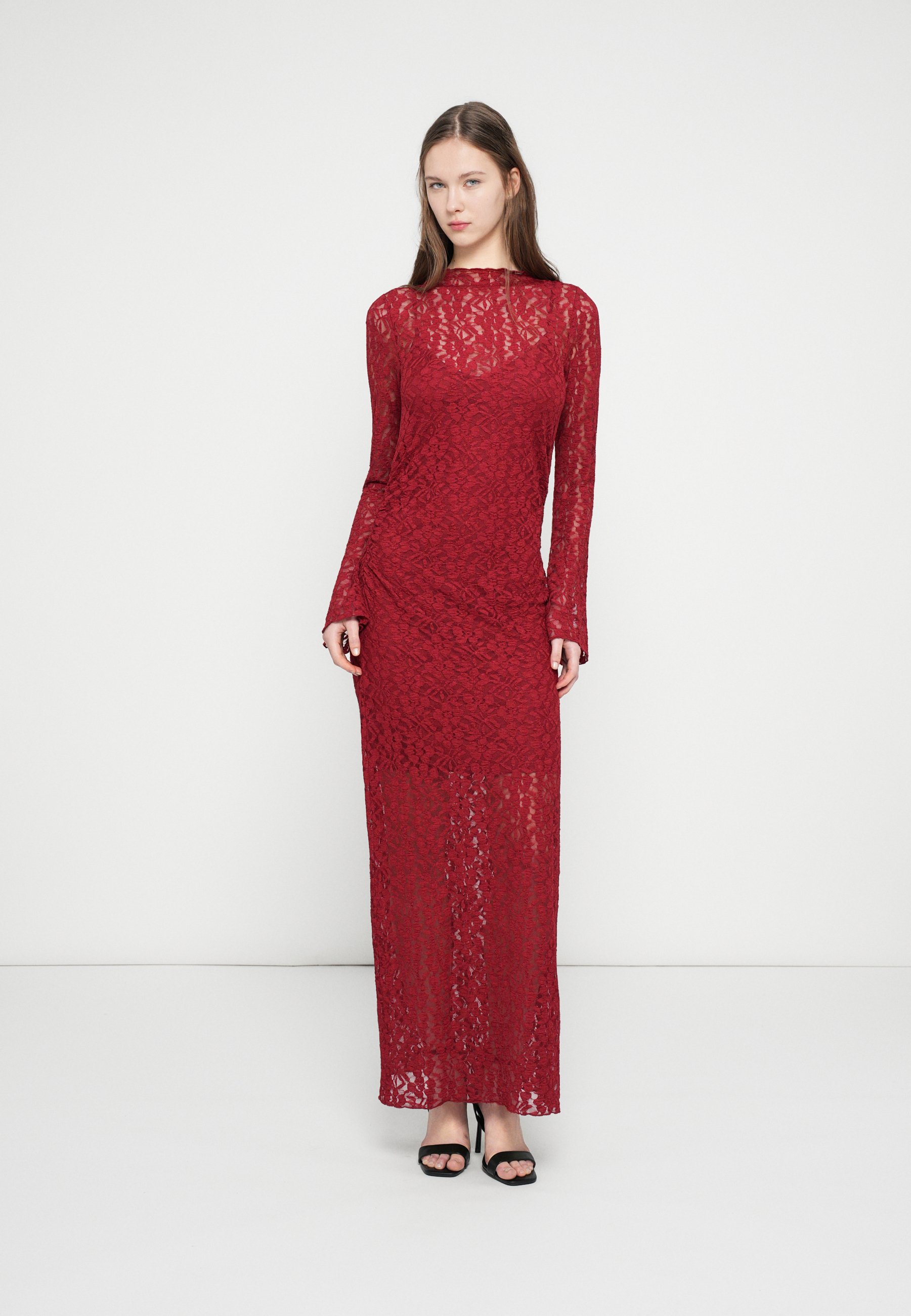 satin lace dress black A-Line Satin Lace Illusion Bateau Long Sleeves Sweep Black Wedding Dress