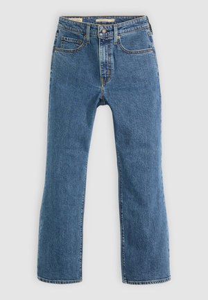 Blaue Jeans aus Baumwolle mit geradem Bein-Design. Verfügt über fünf Taschen, einen standardmäßigen Knopf- und Reißverschluss sowie sichtbare Nähte.
