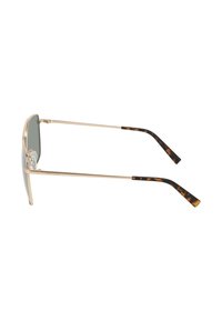 Gouden metalen zonnebril met groene glazen. Slanke armen met schildpadpatroon tips. Biedt een slank, lichtgewicht frameontwerp.