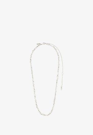 Silberne Halskette mit abgerundeten, verbundenen Perlen und einem verstellbaren Verschluss mit Verlängerungskette.