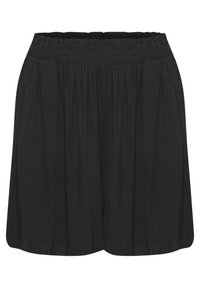 Svarta shorts med elastisk midja, har en löst passform och diskret plisserad design. Tillverkade av lätt, mjukt tyg.