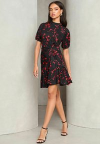 Lipsy REGULAR FIT - FLORAL PUFF SLEEVE RUCHED - Trikoomekko - black