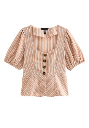 New Look, STRIPE PEPLUM HEM PUFF SLEEVE TOP - Blouse - off white