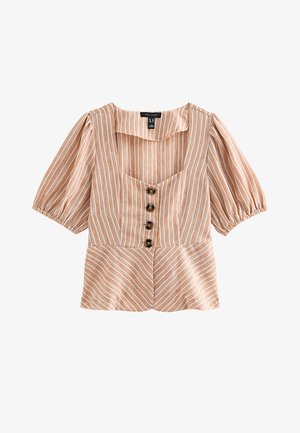 New Look, STRIPE PEPLUM HEM PUFF SLEEVE TOP - Blouse - off white