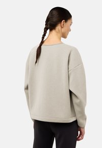 Hellgrau Sweatshirt mit lockerer Passform, weiten Ärmeln und rundem Halsausschnitt. Sanfte Textur und schlichtes, sauberes Design auf der Rückseite.