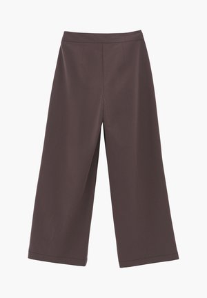 Weit geschnittene, kurz geschnittene Hosen in Dunkelbraun mit hoher Taille und sauberen Frontnähten, dargestellt vor einem schlichten weißen Hintergrund.