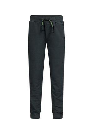 Donkergrijze tapered sweatpants met elastische boorden, een trekkoord in de taille, zijzakken en een logo-accent op het been. Zacht katoen.