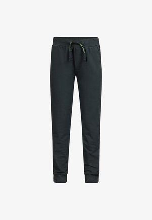 Donkergrijze tapered sweatpants met elastische boorden, een trekkoord in de taille, zijzakken en een logo-accent op het been. Zacht katoen.