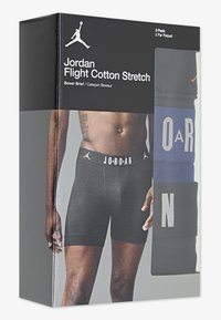 Pachet de boxeri scurți format din trei perechi în culorile negru și albastru, confecționați din bumbac elastic, cu branding Jordan și curele elastice.