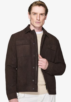 Imiteret læderjakke - dark brown solid
