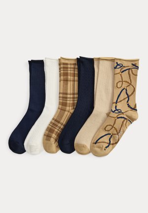Lauren Ralph Lauren, PATTERNED STRETCH ROLL-TOP SOCK 6-PACK - Чорапи - camel/navy/ivory
