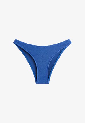 Blauwe bikini onderkant van gestructureerde stof, met een hoge snit en een gladde voering, in een uniforme kleur.