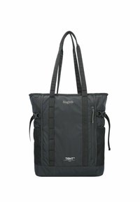Borsa a tracolla nera con due spallacci, realizzata in tessuto resistente, con tasche con zip e in rete, spallacci laterali regolabili e dettaglio del logo.