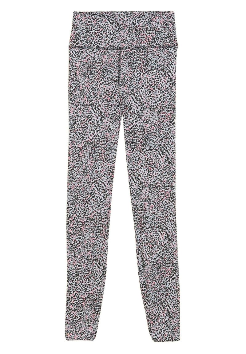Leggings realizzati in tessuto elasticizzato con una stampa animale multicolore nei toni di nero, grigio e rosa. Vita alta per un maggiore comfort.