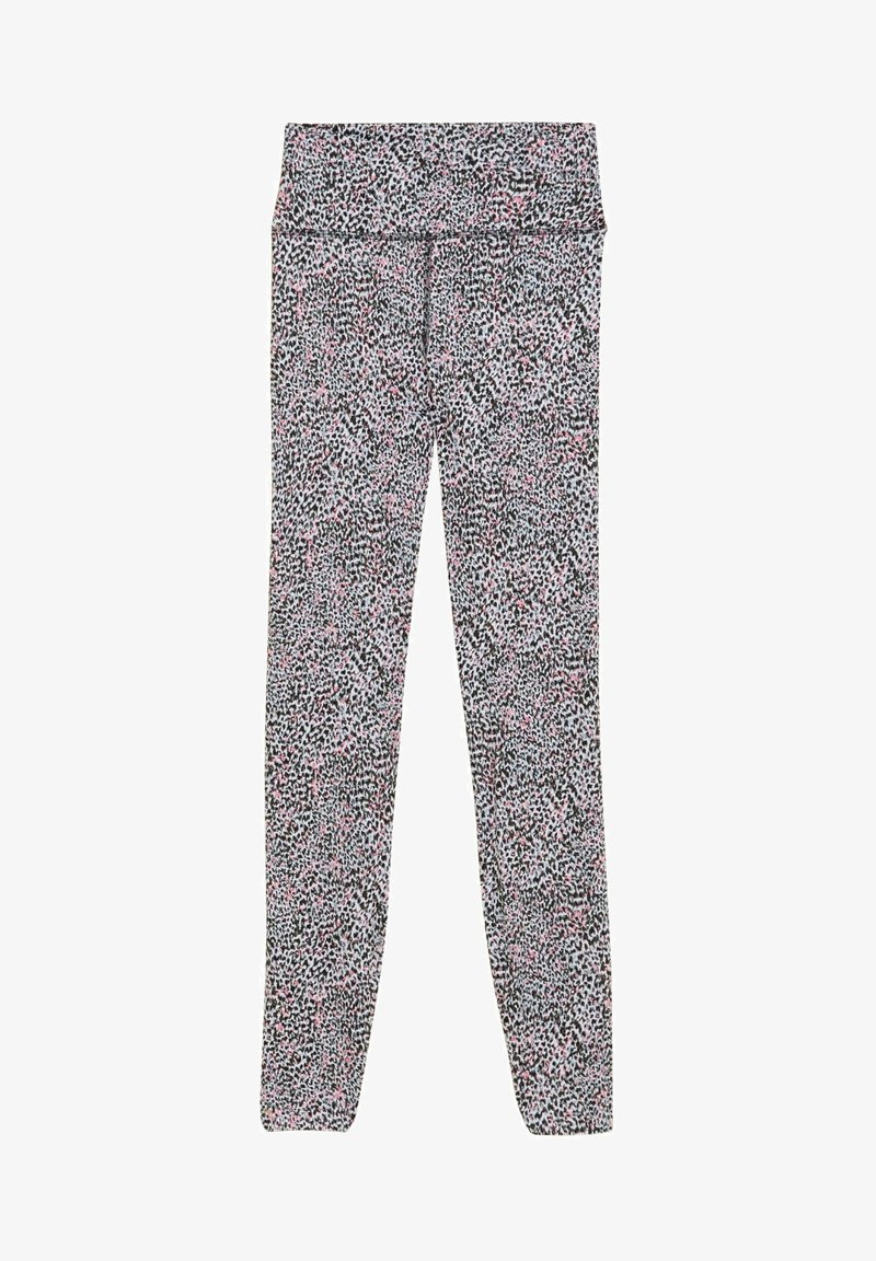 Leggings en tissu extensible avec un imprimé animal multicolore dans des teintes de noir, gris et rose. Taille haute pour plus de confort.